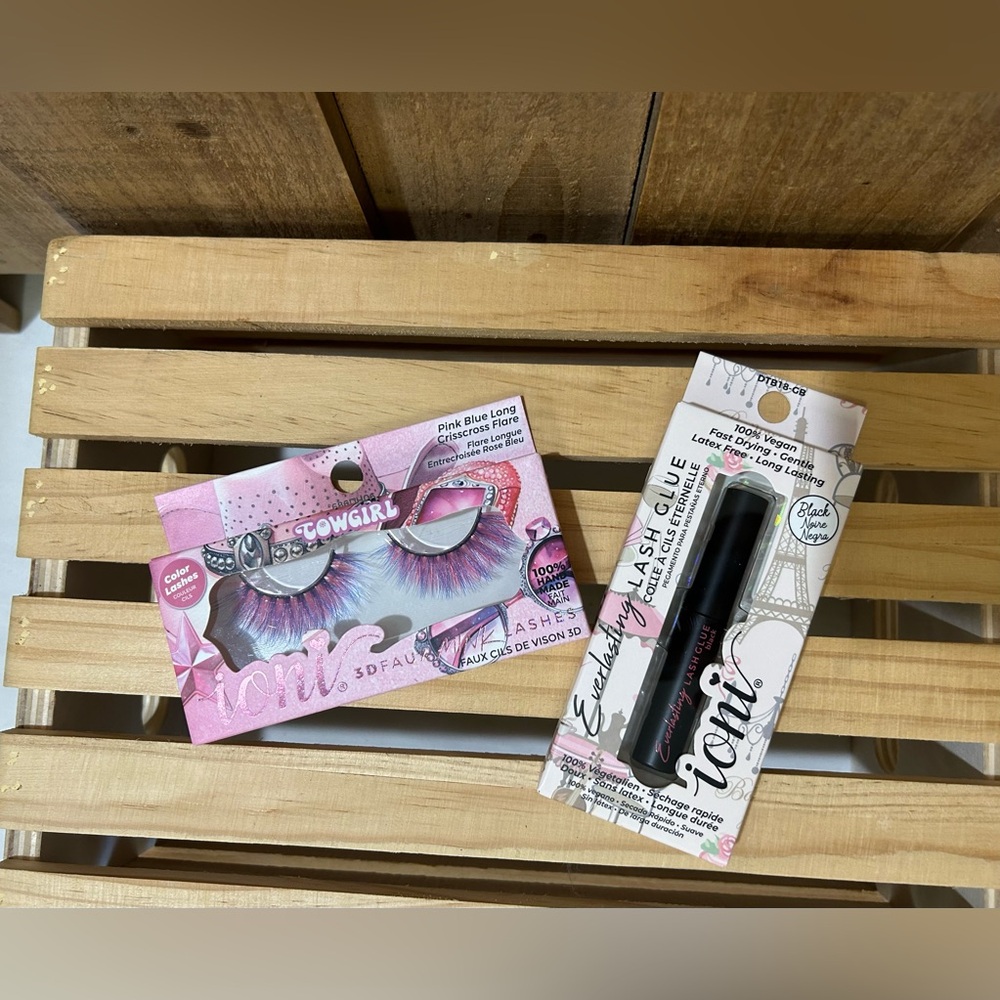 Lot Of 2 - Ioni Eyelashes & Glue 3d Faux Mink Cowgirl Pink Blue Long Flare